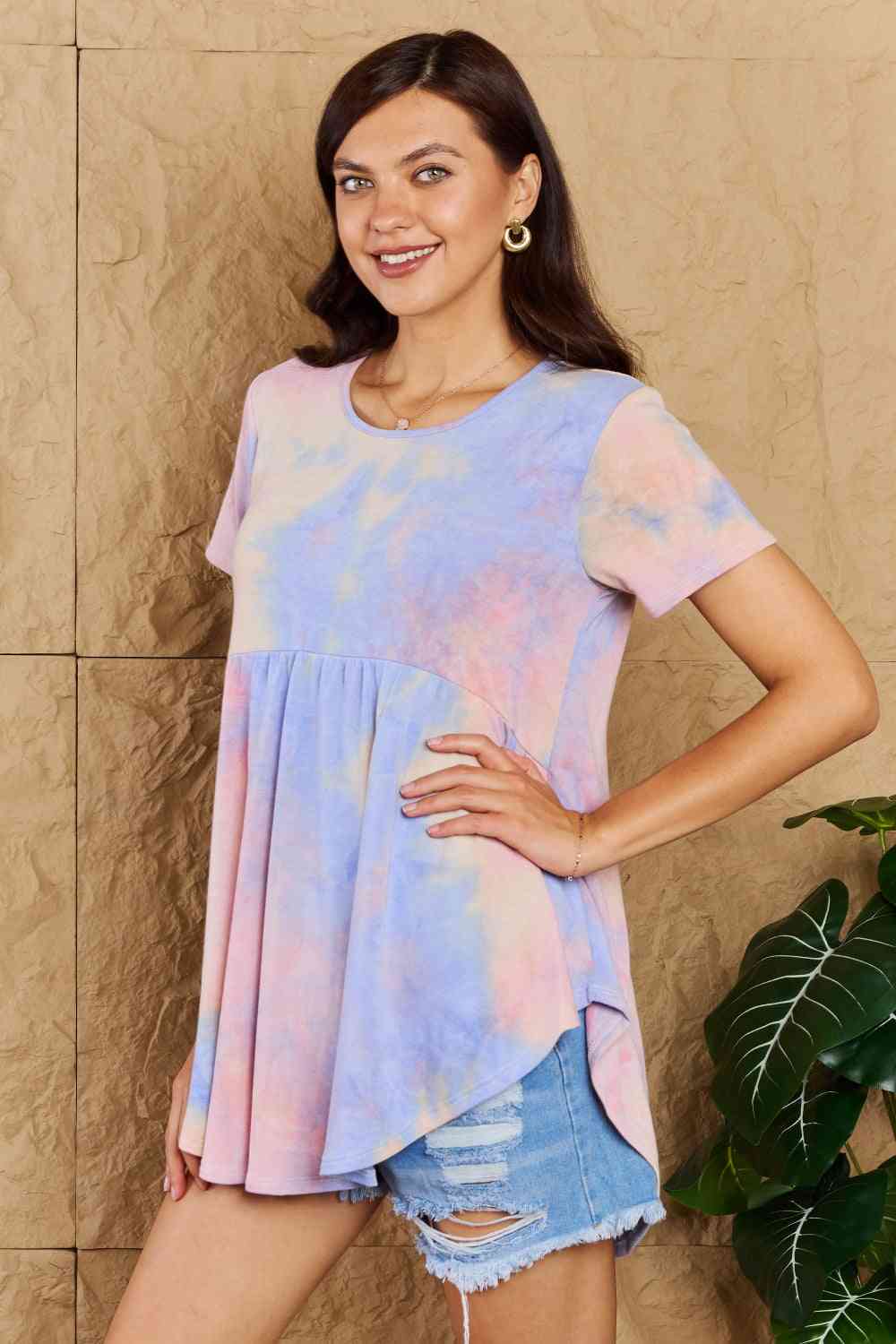 Heimish In The Mix Full Size Tie Dye Print Babydoll Top