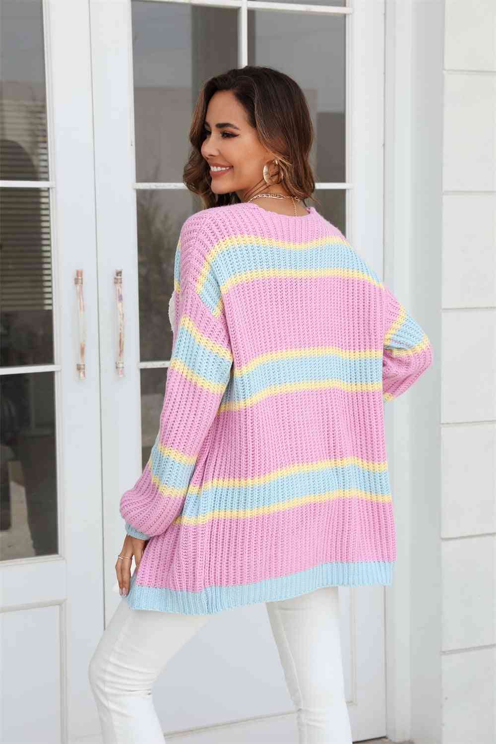 Color Block Ribbed Dropped Shoulder Open Front Cardigan