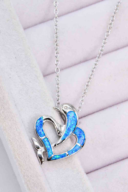 Collar de eslabones de cadena con corazón de delfín y ópalo