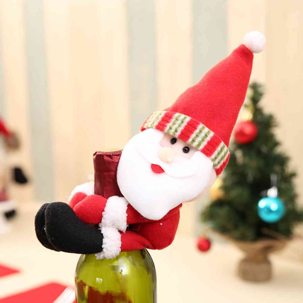 Decoración de botella de vino de muñeca navideña