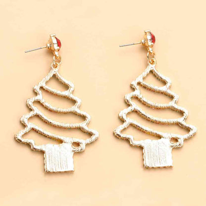 Rhinestone Alloy Christmas Tree Earrings