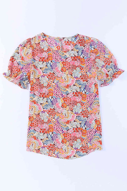 Floral Short Flounce Sleeve Blouse