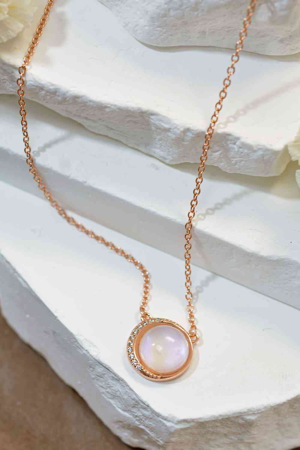 High Quality Natural Moonstone 18K Rose Gold-Plated 925 Sterling Silver Necklace