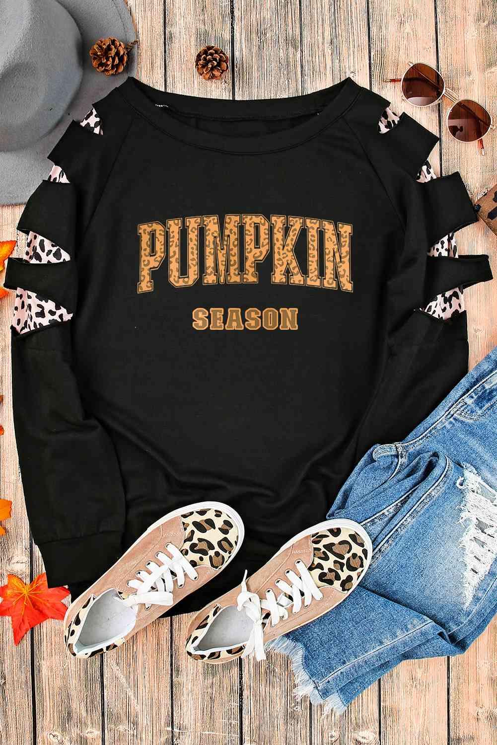PUMPKIN SEASON Graphic  Leopard Sweatshirt
