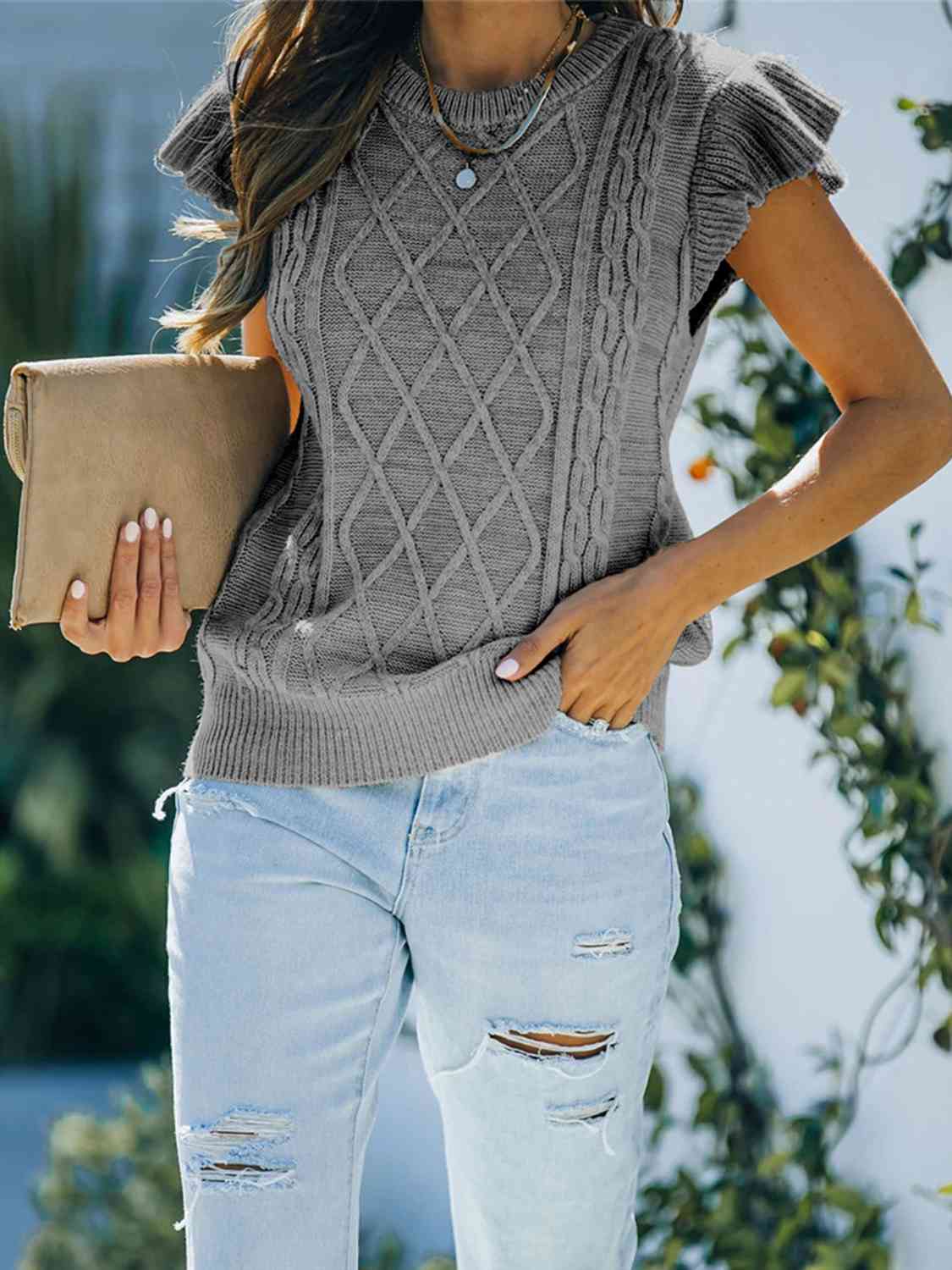 Round Neck Cap Sleeve Sweater
