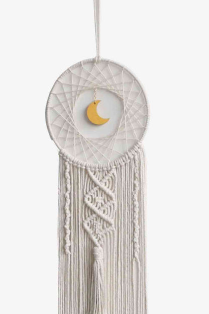 Colgante de pared bohemio de macramé con forma de luna tejido a mano