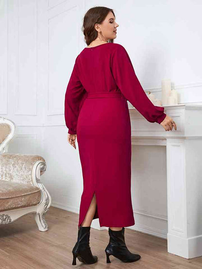 Robe Surplis à Col Noué à la Taille de Grande Taille