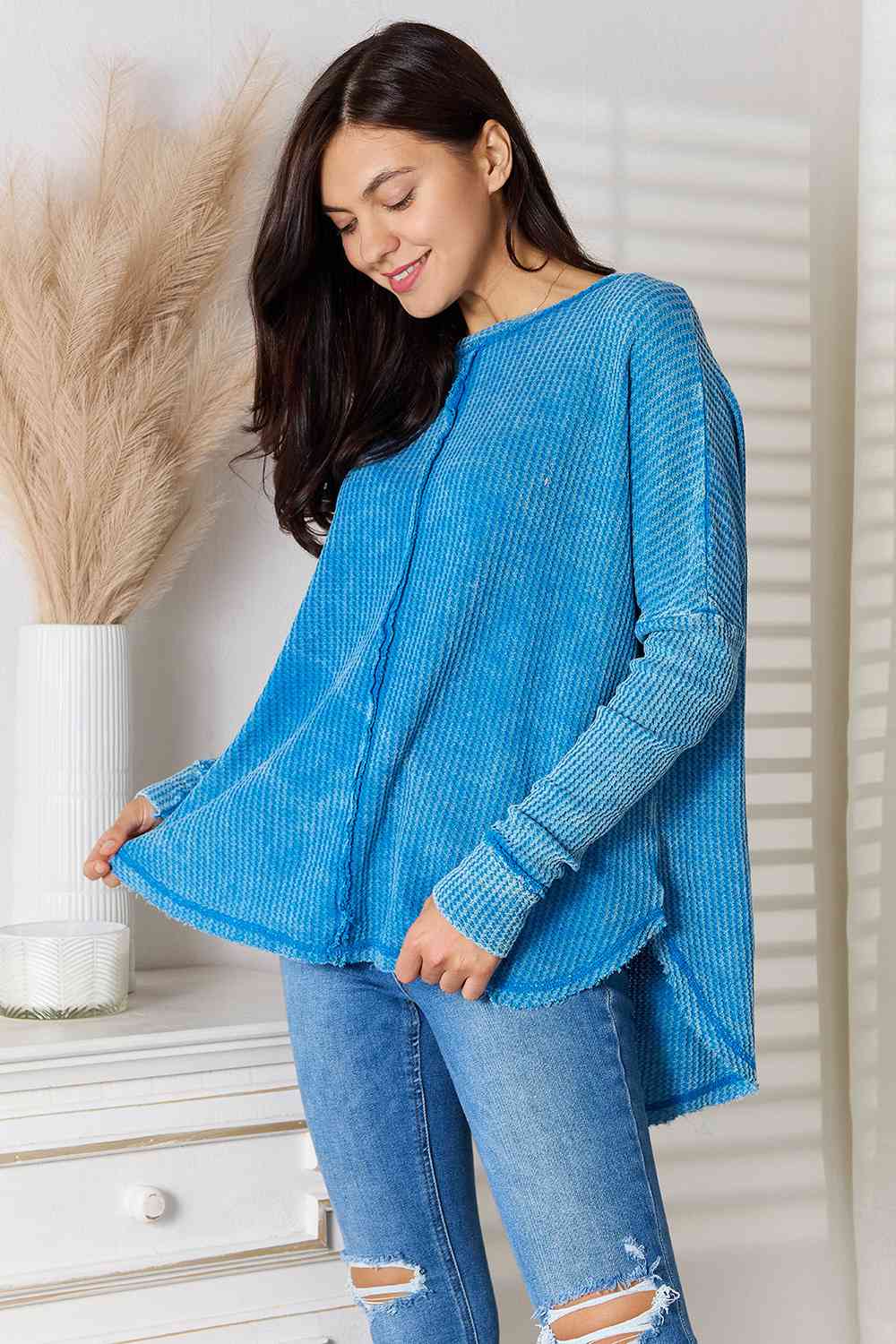 Zenana Center Seam Waffle-Knit Top