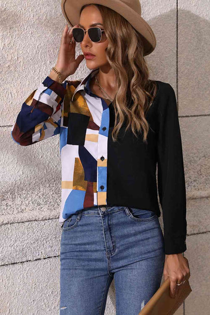 Contrast Printed Long Sleeve Collared Neck Shirt