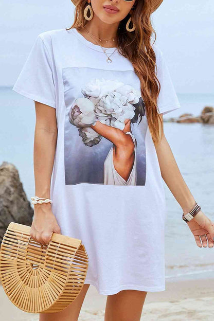 Robe t-shirt à manches courtes et col rond