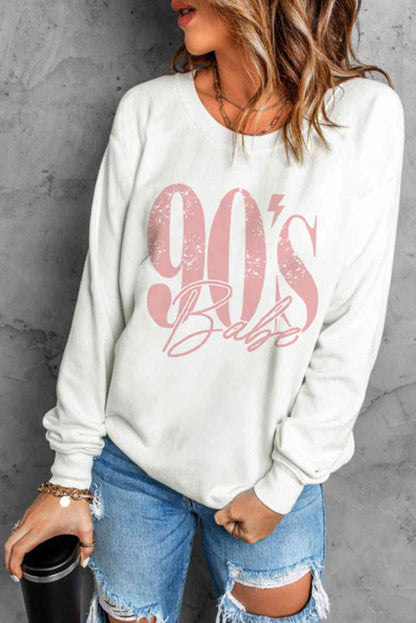 Sudadera con hombros caídos y gráfico BABE de los años 90