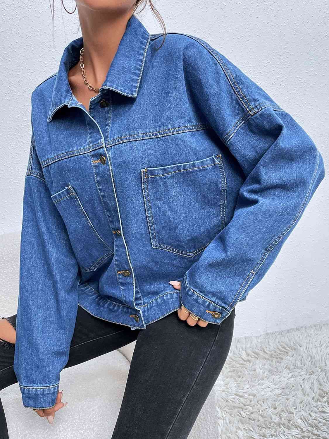 Veste en jean à épaules tombantes et col à col