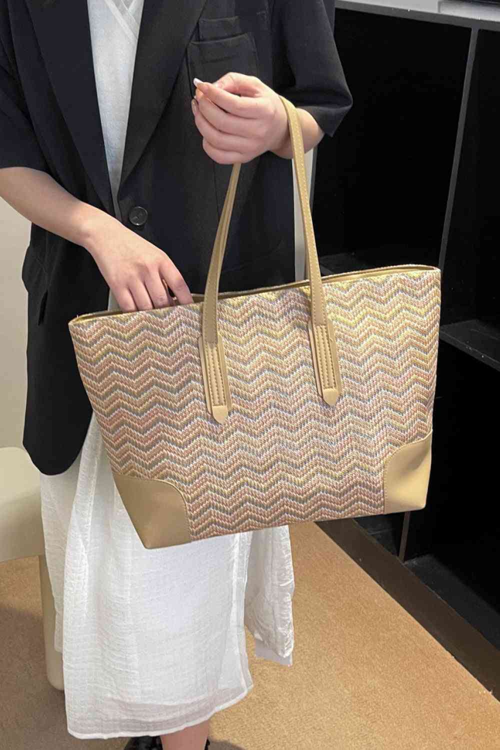 Sac fourre-tout en paille à chevrons