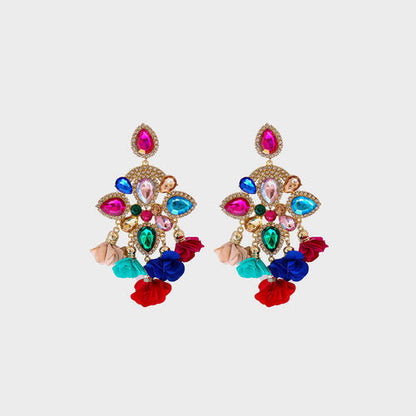 Boucles d'oreilles pendantes en alliage de strass en forme de fleur