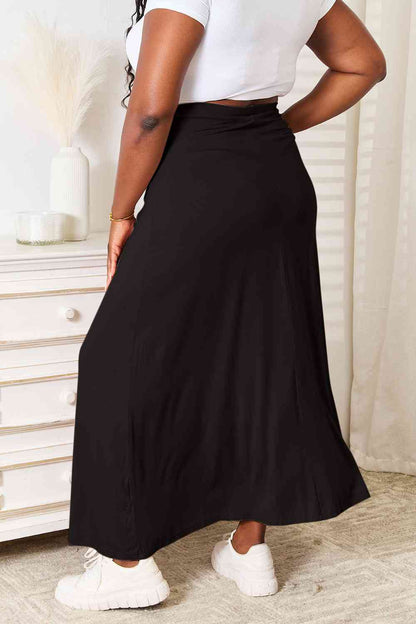 Double Take Pleine Taille Rayonne Douce Cordon Taille Maxi Jupe Rayonne