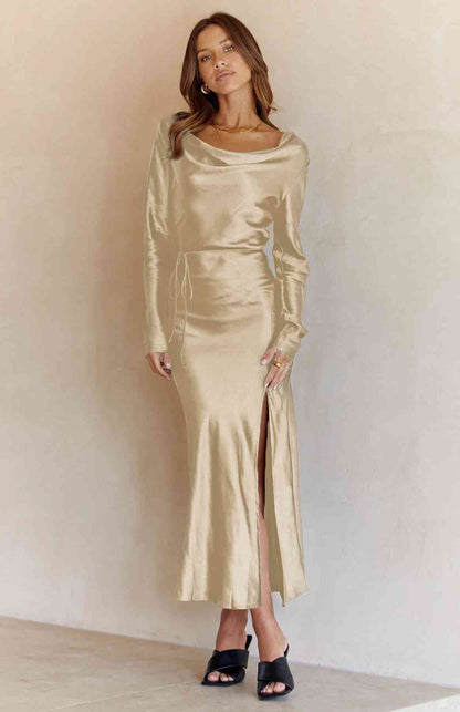 Cowl Neck Long Sleeve Maxi Dress