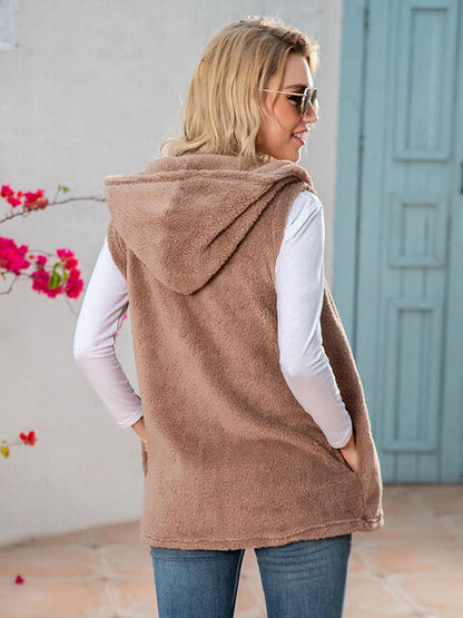 Full Size Sleeveless Hooded Vest with Pockets