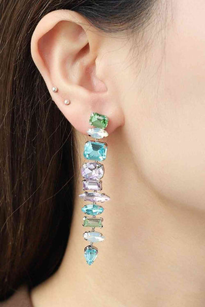 Boucles d'oreilles pendantes en pierre de verre multicolore