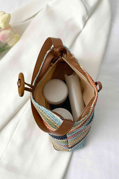 Sac bandoulière en paille multicolore adoré