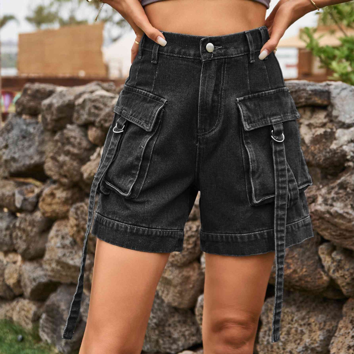 Shorts cargo de mezclilla de cintura alta