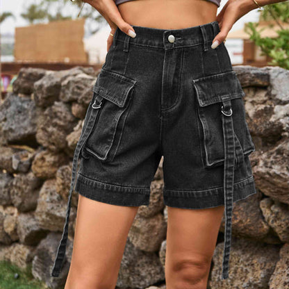 Short cargo en jean taille haute