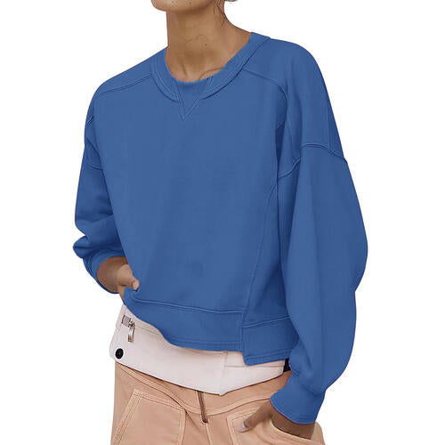 Round Neck Drop Shoulder Long Sleeve Sweatshirt