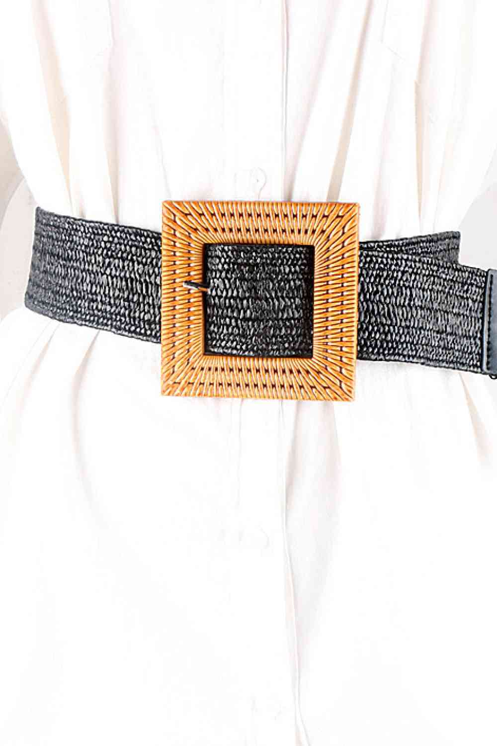 Cinturón trenzado elástico con hebilla cuadrada