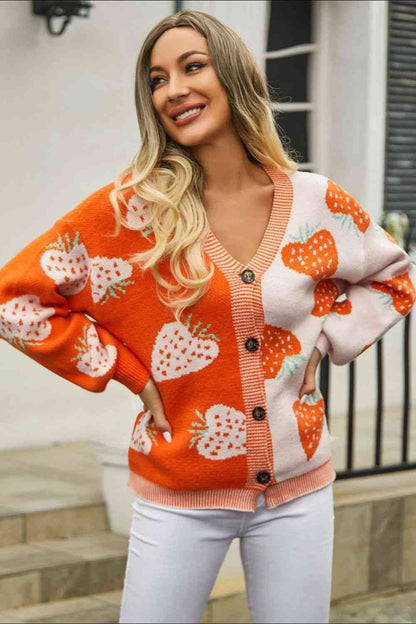 Cardigan imprimé à manches longues et boutonné à col en V