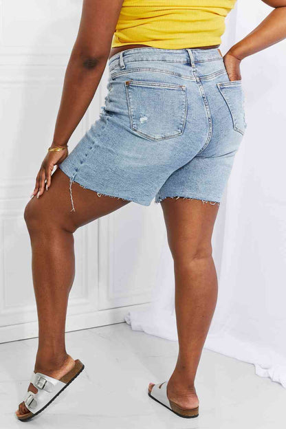 Judy Blue Hallie Mid-Length Denim Patch Shorts