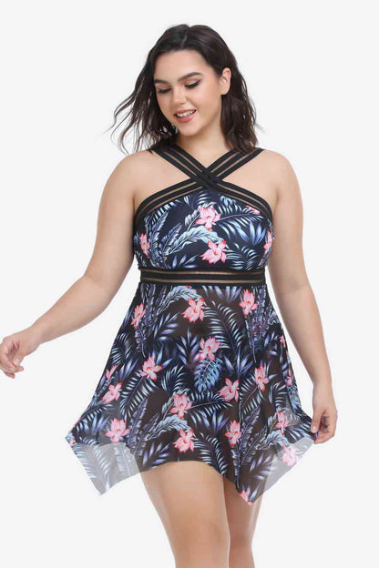 Plus Size Handkerchief-Hem Swim Dress and Bottoms Set