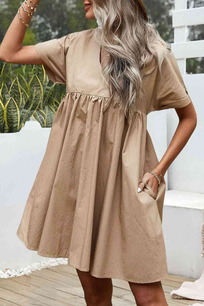 V-Neck Short Sleeve Mini Dress