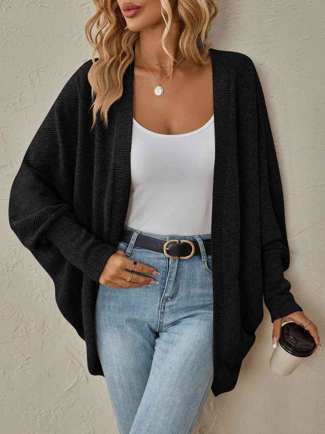 Open Front  Dropped Shoulder Cardigan