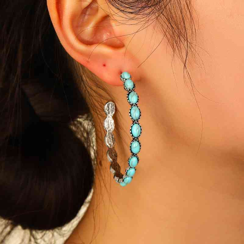 Boucles d'oreilles créoles en C turquoise artificielles