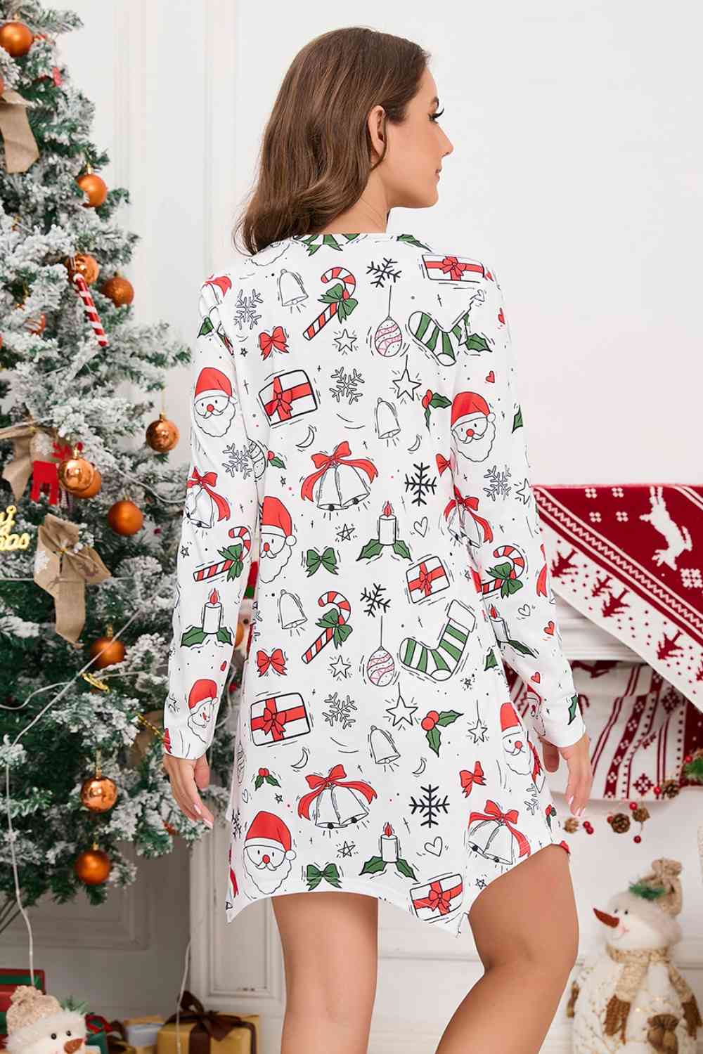 Minivestido de manga larga con cuello en V y elemento navideño