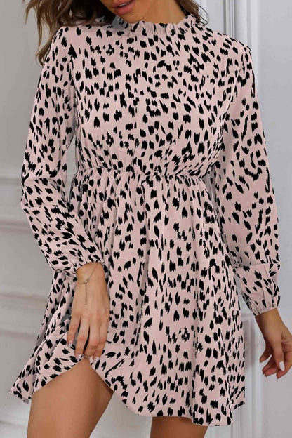 Mock Neck Long Sleeve Printed Dress