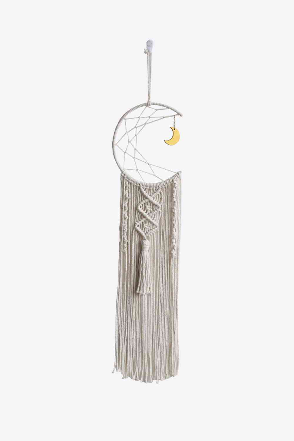 Colgante de pared bohemio de macramé con forma de luna tejido a mano