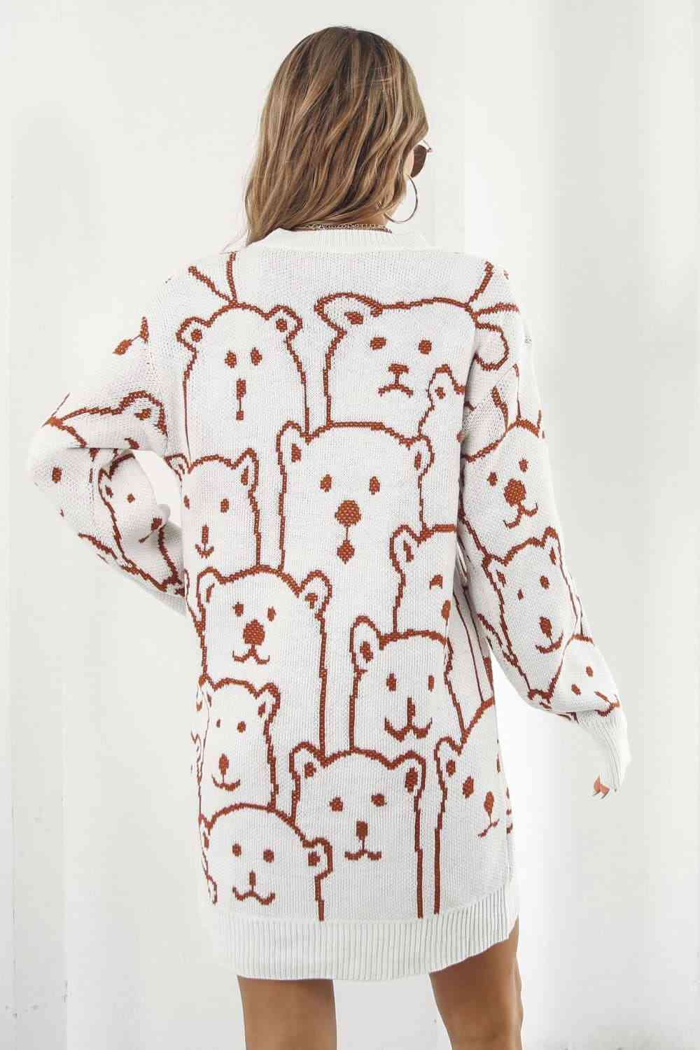 Bear Pattern Round Neck Sweater Dress