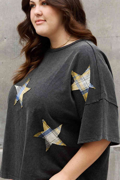 Top con detalle de parche de estrella estampado de tamaño completo de ODDI