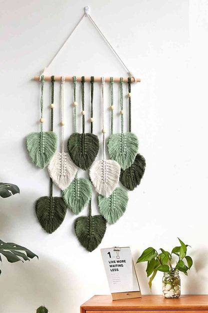 Colgante de pared con cuentas de hoja de macramé