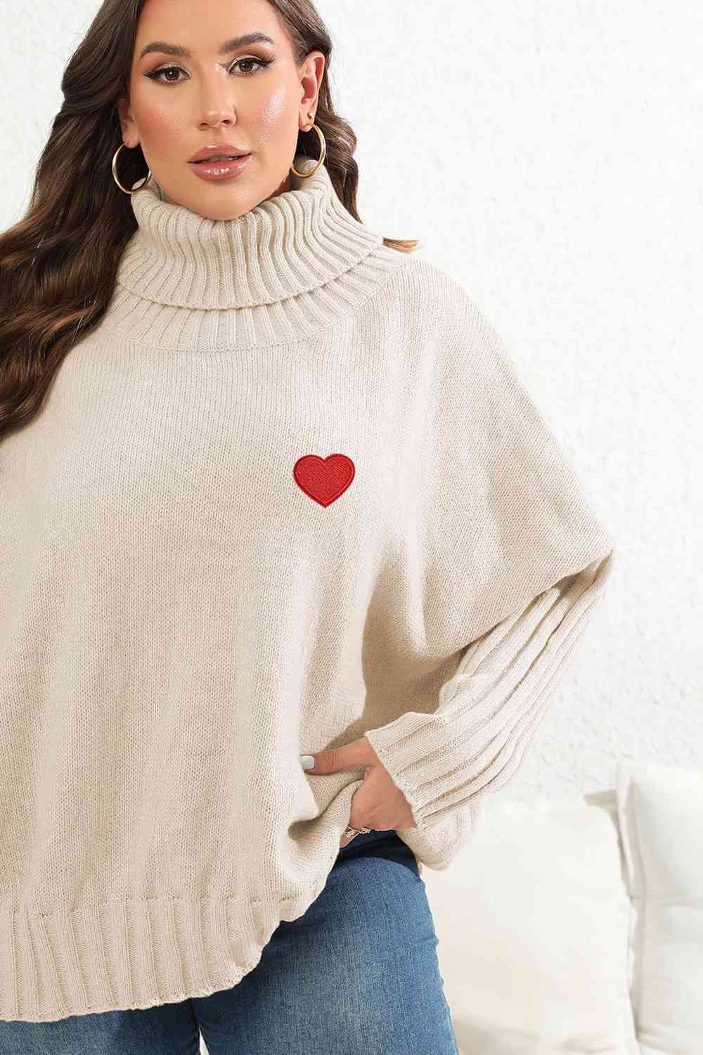 Plus Size Turtle Neck Long Sleeve Sweater