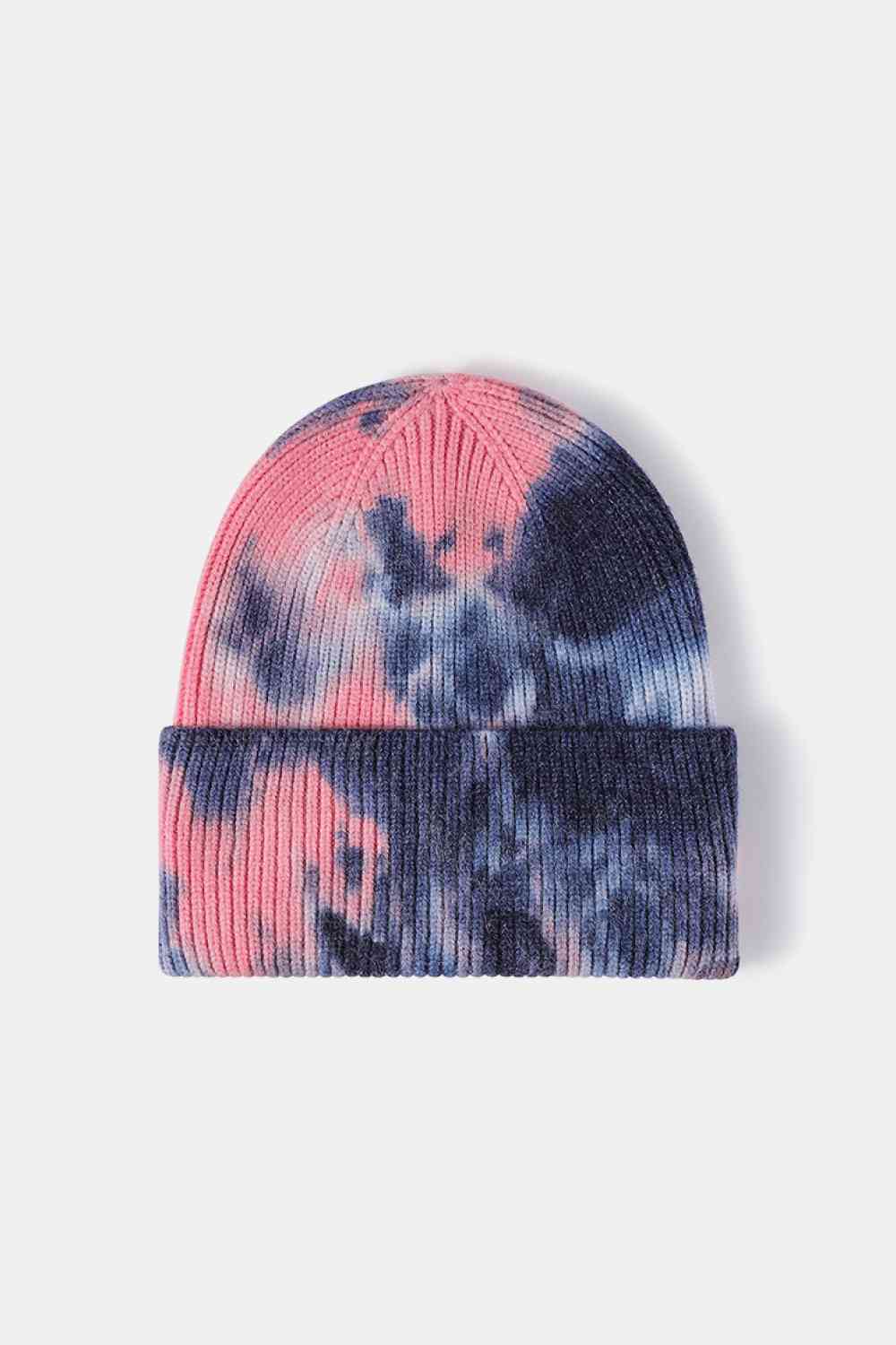 Gorro de punto acanalado con puños teñidos anudados