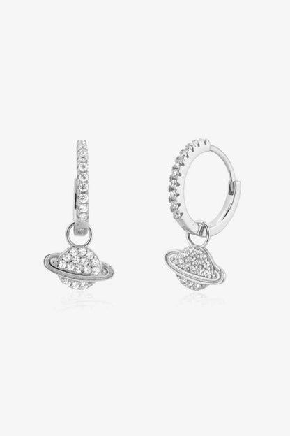 Boucles d'oreilles pendantes planète en argent sterling 925 et zircon