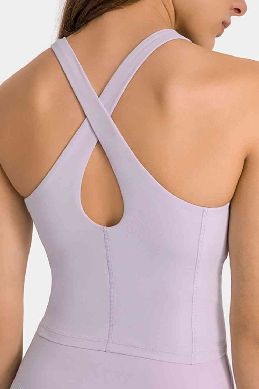 Camiseta sin mangas de yoga con cuello redondo y espalda cruzada