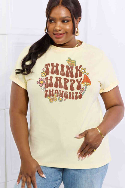 Simply Love Full Size THINK HAPPY THOUGHTS Graphic Cotton Tee