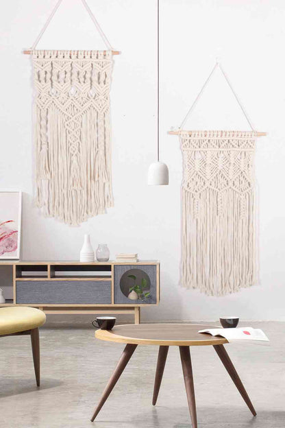 Macrame bohemio tejido a mano con flecos para colgar en la pared