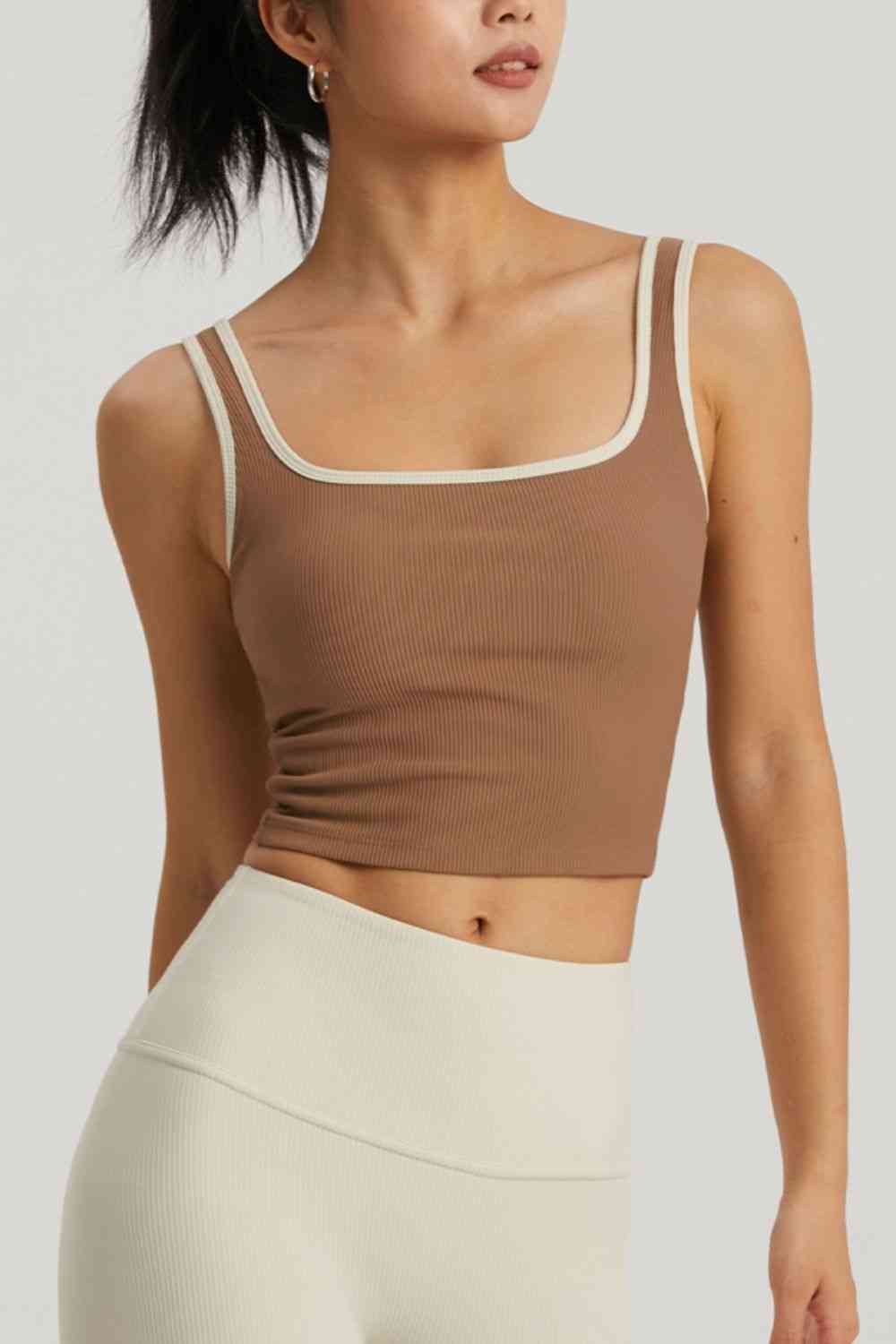 Contrast Square Neck Cropped Sports Tank