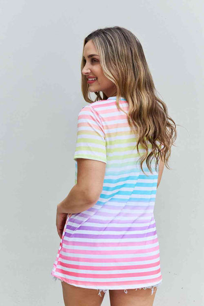 Heimish Out And Proud Full Size Multicolored Striped V-Neck Short Sleeve Top