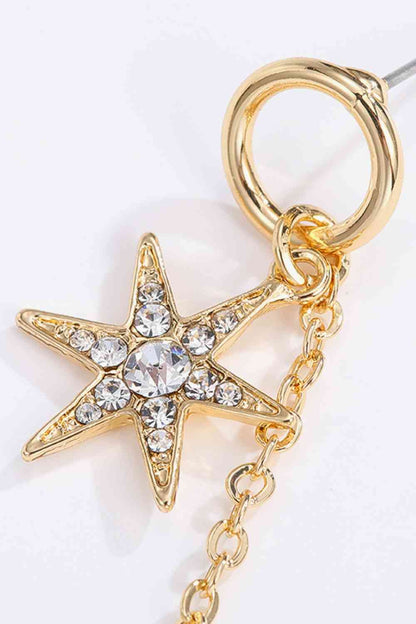 Pendientes colgantes con forma de estrella y luna con diamantes de imitación incrustados