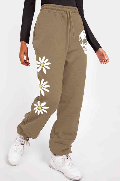 Simply Love Simply Love Pantalon de survêtement long avec cordon de serrage, motif fleur et crâne, pleine taille