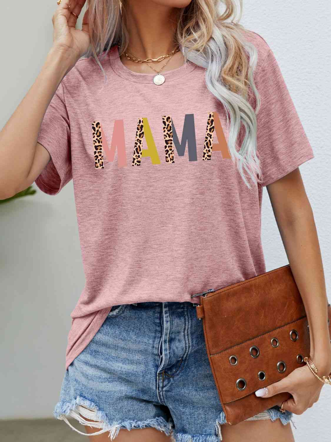 MAMA Camiseta de manga corta con estampado de leopardo